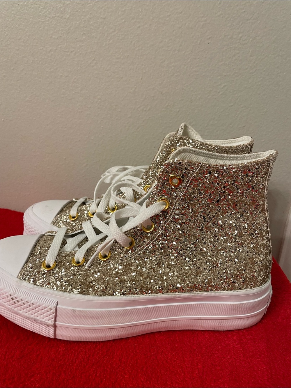 Gold Glitter High-Top Platform Sneakers for Women unisex M5.5 WMS 7.5